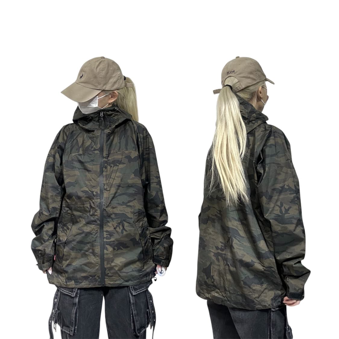 일본 빈티지 카키 밀리터리 카모 후드 바람막이 트랙 자켓  상품이미지1