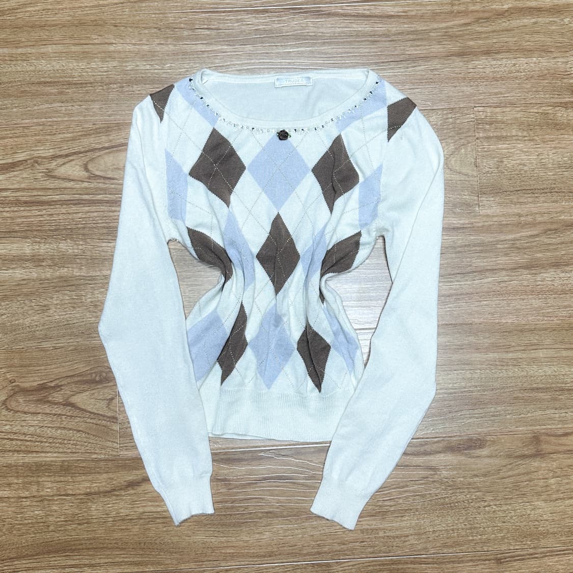 빈티지 브라운 아가일 니트 티셔츠 히메갸루 로걀 라떼 스나계 일브 양산형 상품이미지1