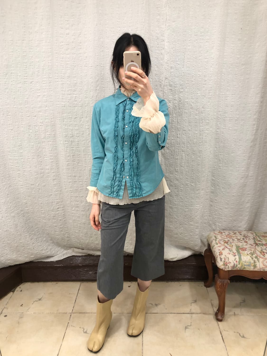 Vintage teal ruffle shirt 상품이미지2