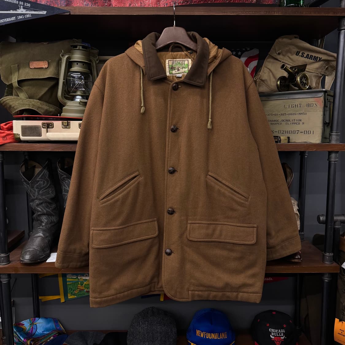 90s USA 빈티지 울 헌팅 코트 후드 탈부착 후디 상품이미지1