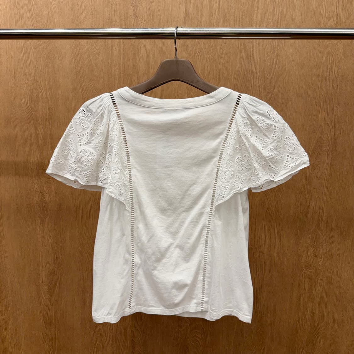 바나나 리퍼블릭 자수 퍼프 슬리브 반팔 티셔츠 코튼 블라우스 화이트 상품이미지3