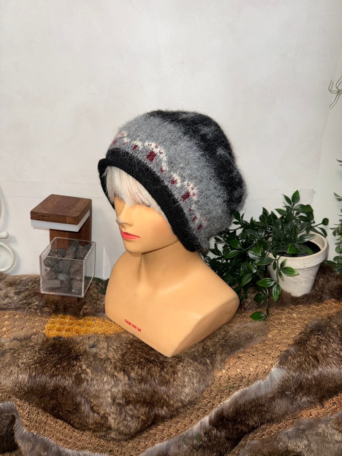 Gray black mushroom loose knit beanie  상품이미지2
