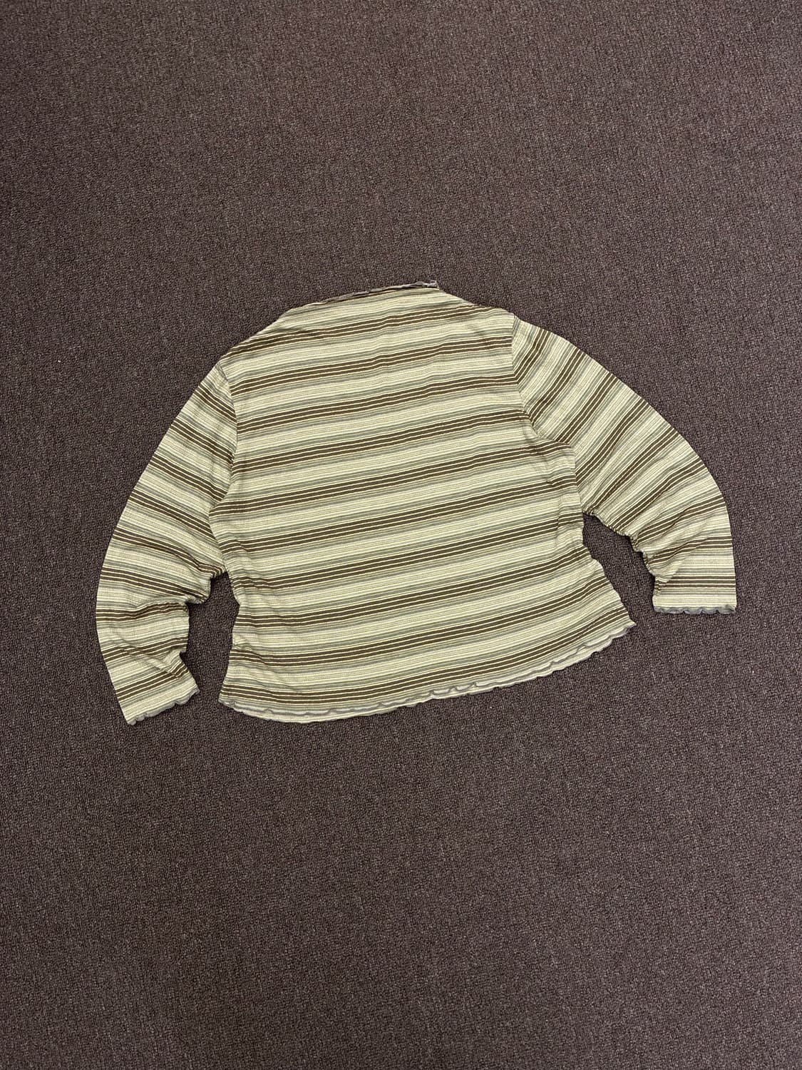 M)Japanese vintage 여성 줄무늬 카키 롱슬리브 상품이미지7