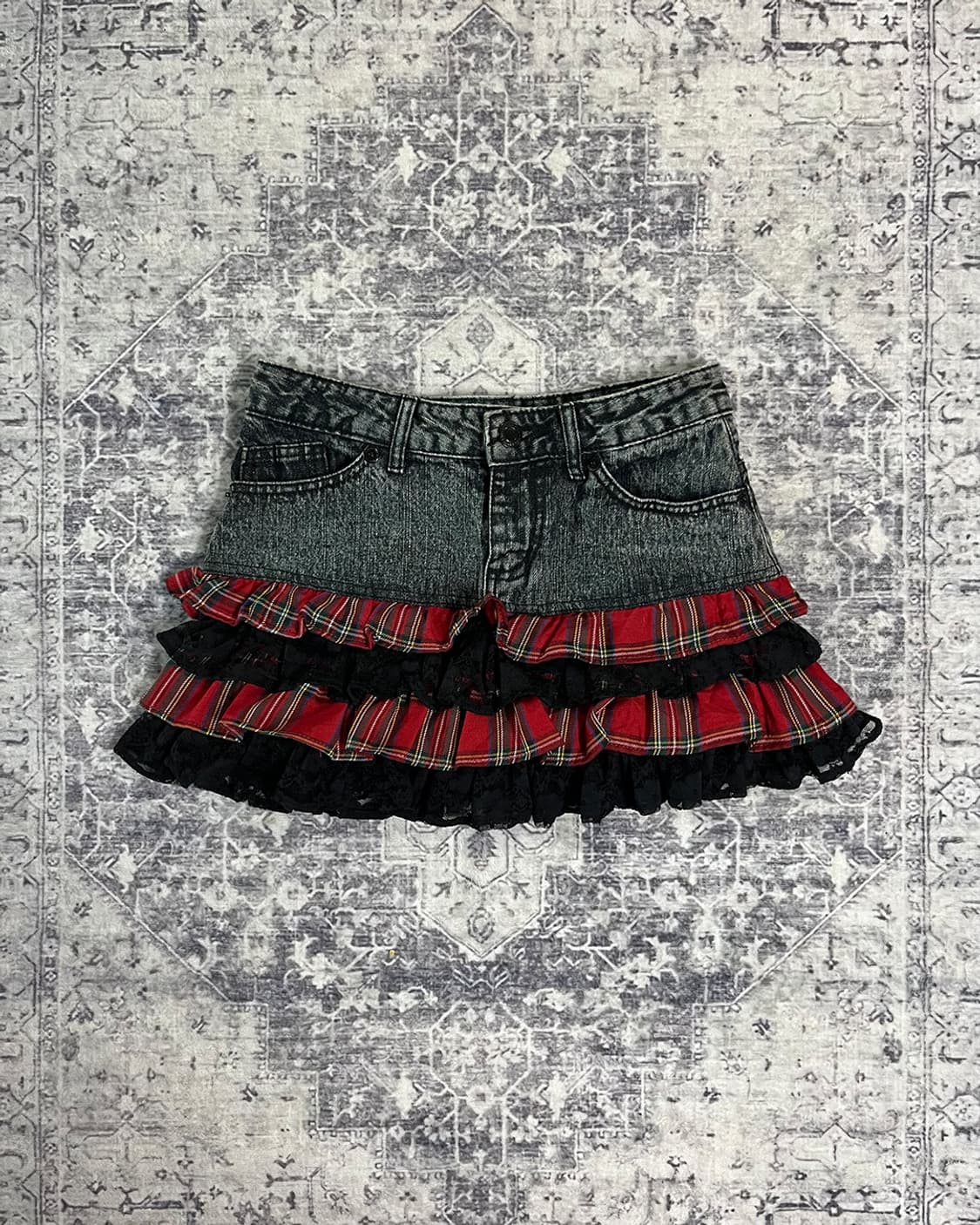 Punk Doll Tartan Lace Ruffle Denim Skirt 상품이미지1