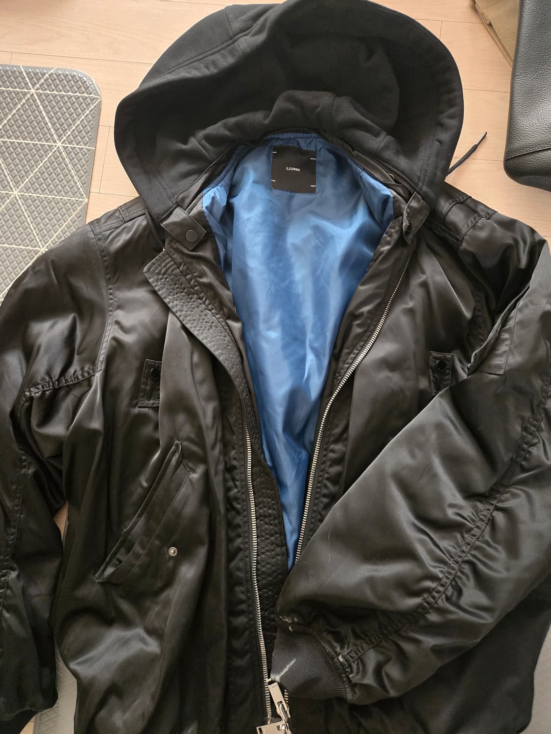 [일꼬르소] 후드 블랙 블루종 점퍼 xl 상품이미지1