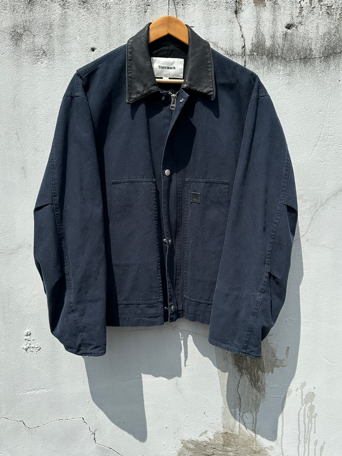 [L] 토니웩 블랙 레더 카라 네이비 워크 자켓 50사이즈 상품이미지1