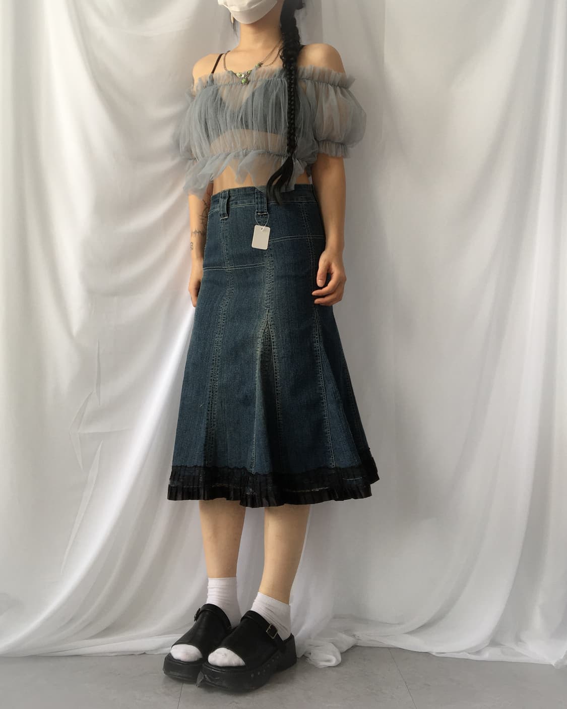 Lace trimming denim skirt 상품이미지6