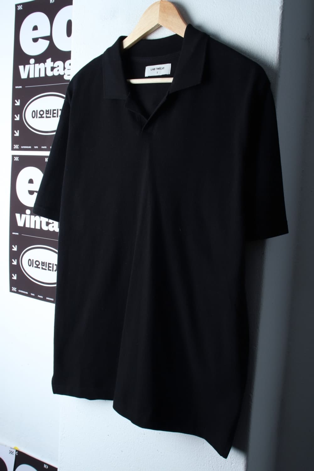 (L-XL) 랩12 반팔 카라 티셔츠 브이넥 무지 블랙-H32755 상품이미지1