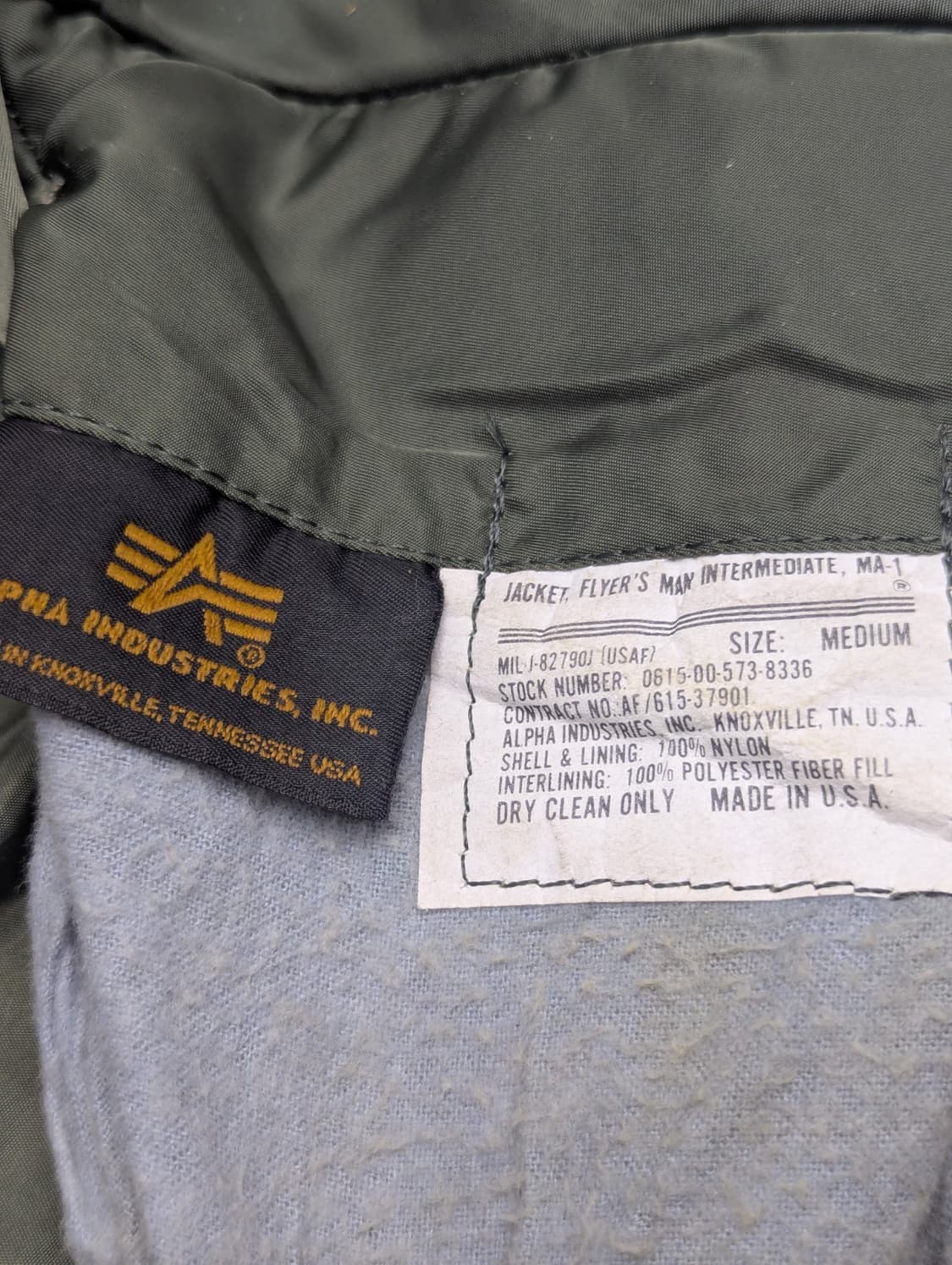 80s 미공군 납품용 알파인더스트리 MA-1 플라이트자켓 세이지 상품이미지6