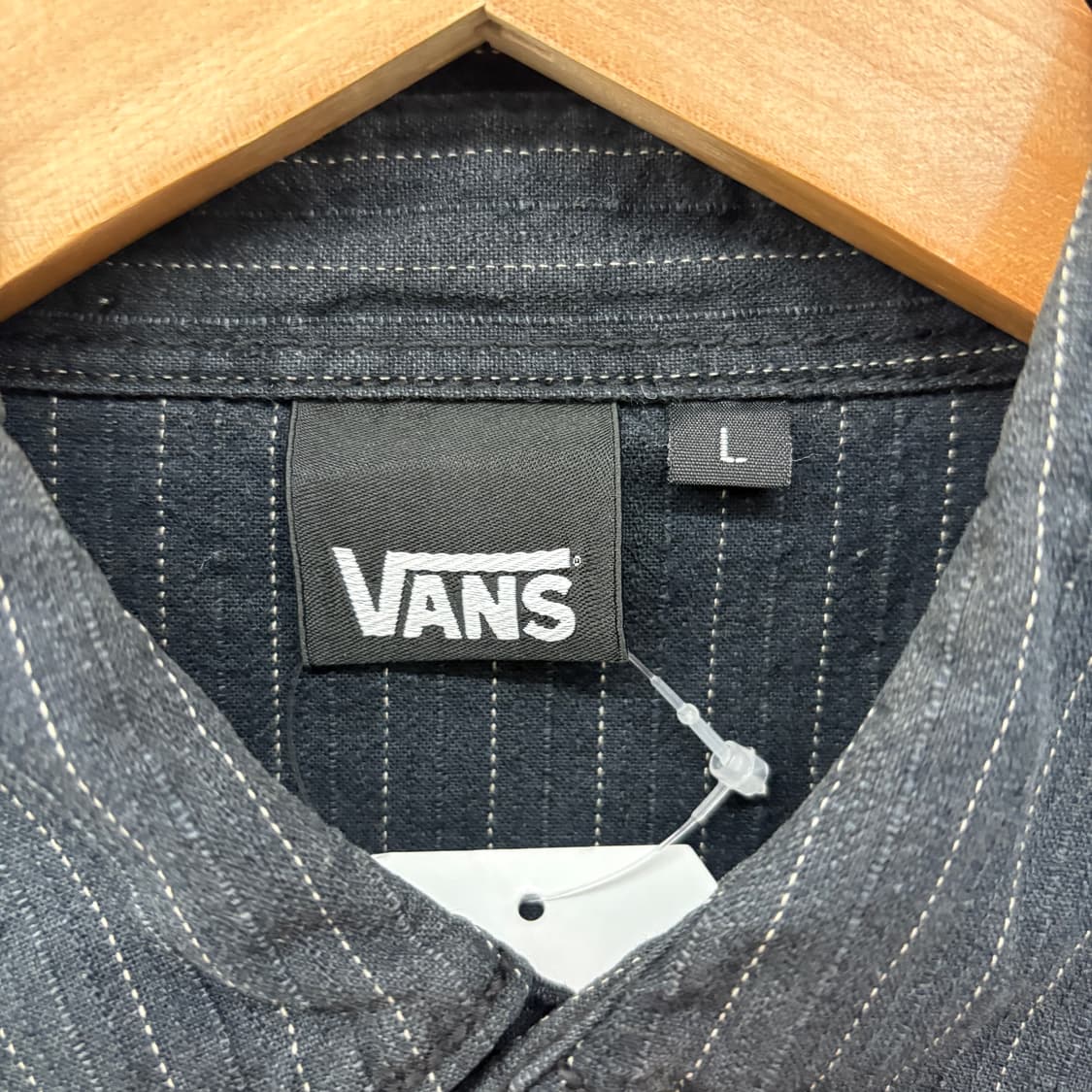 반스 블랙 스트라이프 반팔 셔츠 패치 여성L 상품이미지6