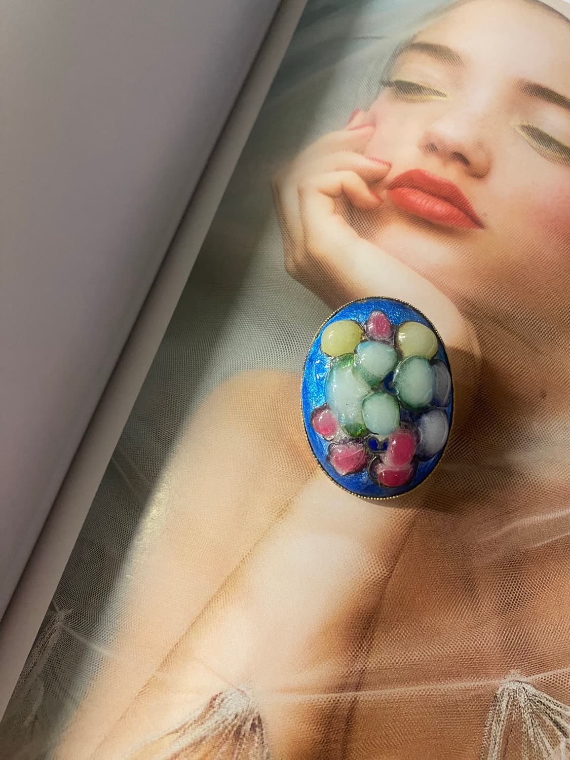 일본 빈티지 오발 에나멜 브로치 원형 주얼리 상품이미지2