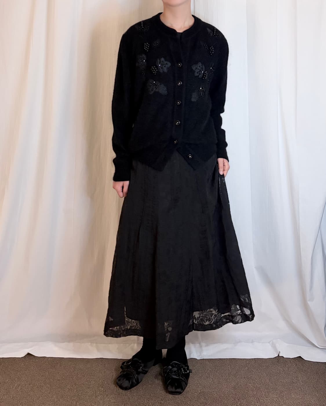 Beaded Angora Cardigan - Black 상품이미지2