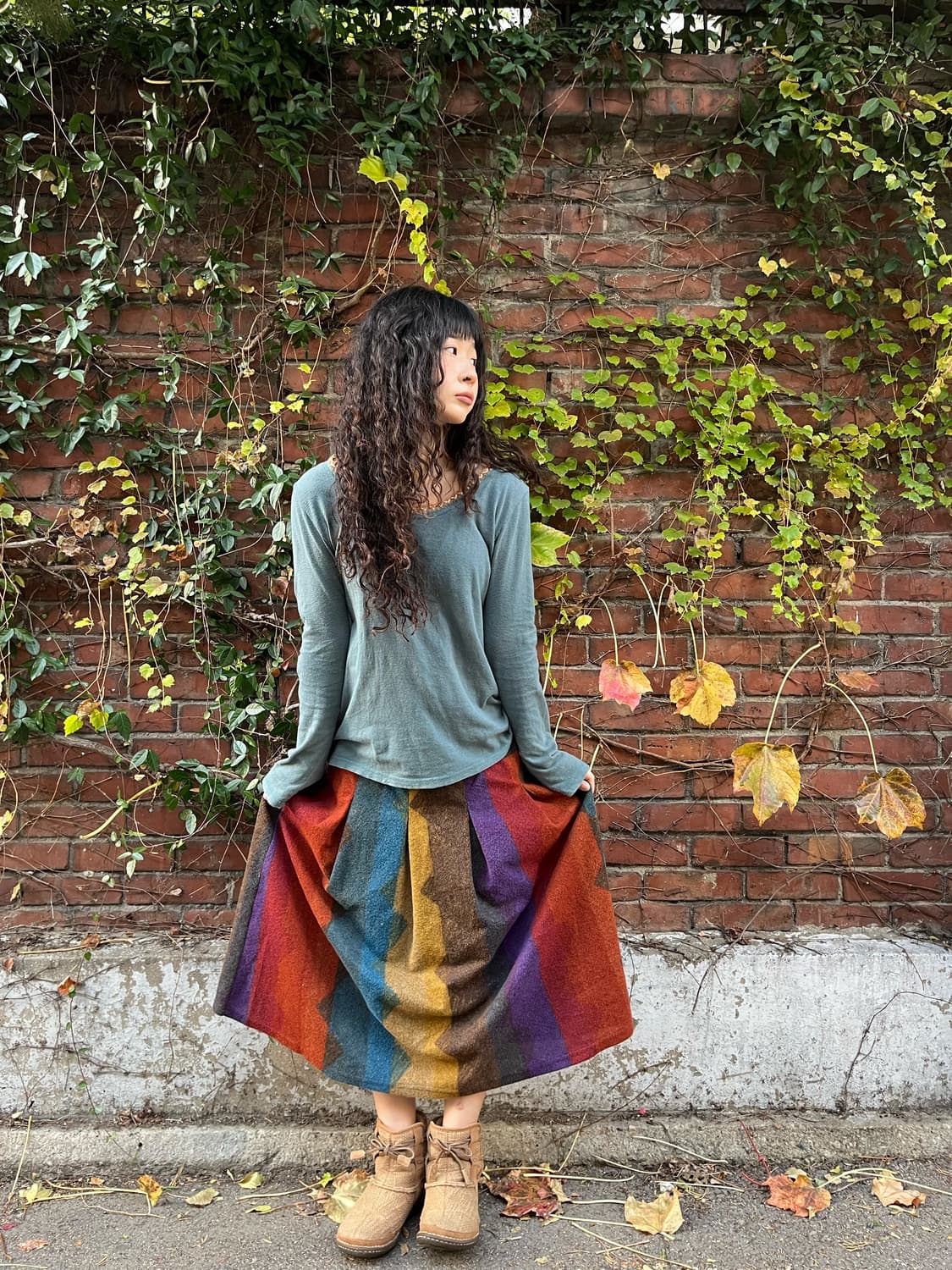컬러풀 빈티지 울 롱 스커트 상품이미지1