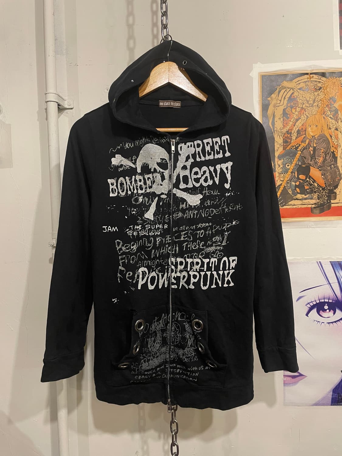 스컬 레터링 프린팅 블랙 후드집업 펑크 상품이미지4