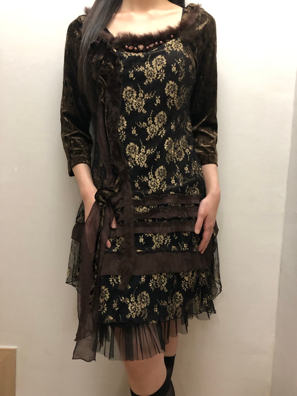 빈티지 브라운 오리엔탈 퍼 원피스 상품이미지1