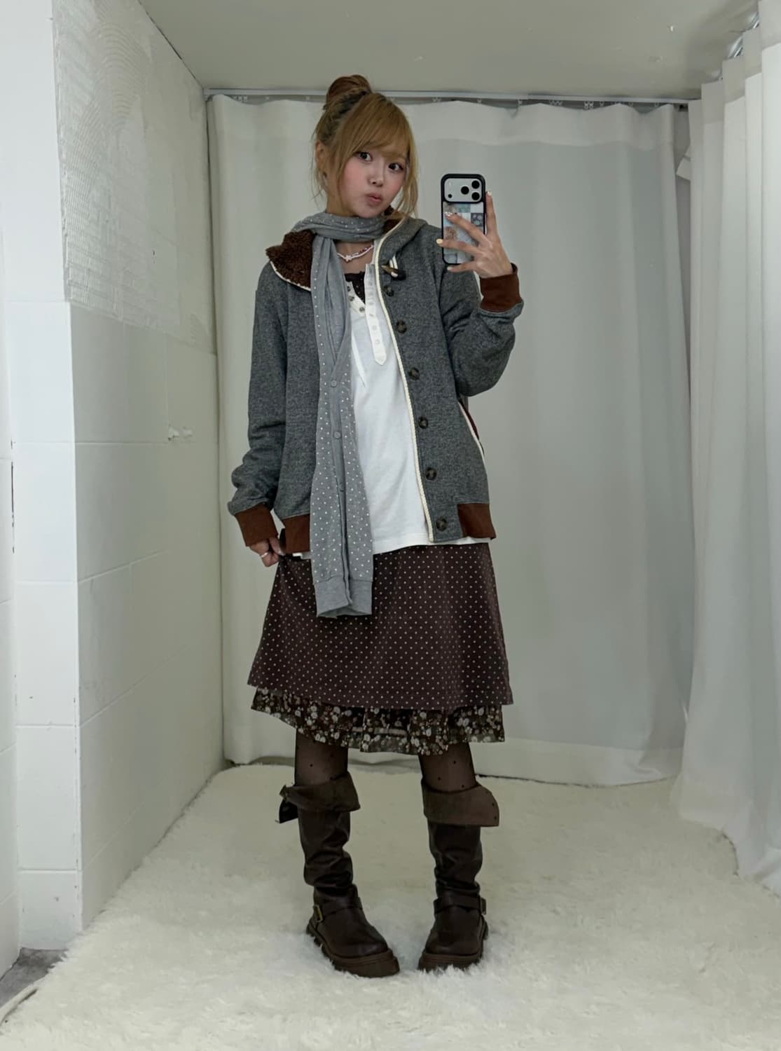 도트 브라운 그레이 데일리 모리걸 하구미 코디세트 상품이미지1