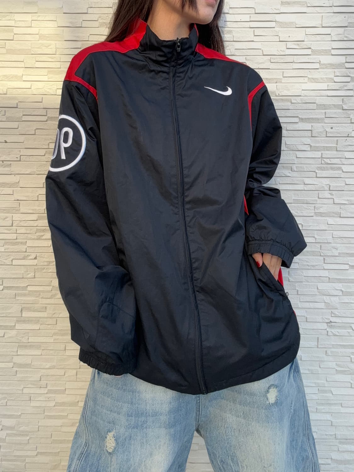 90s올드스쿨 NIKE 블랙 레드 배색 바람막이 상품이미지1