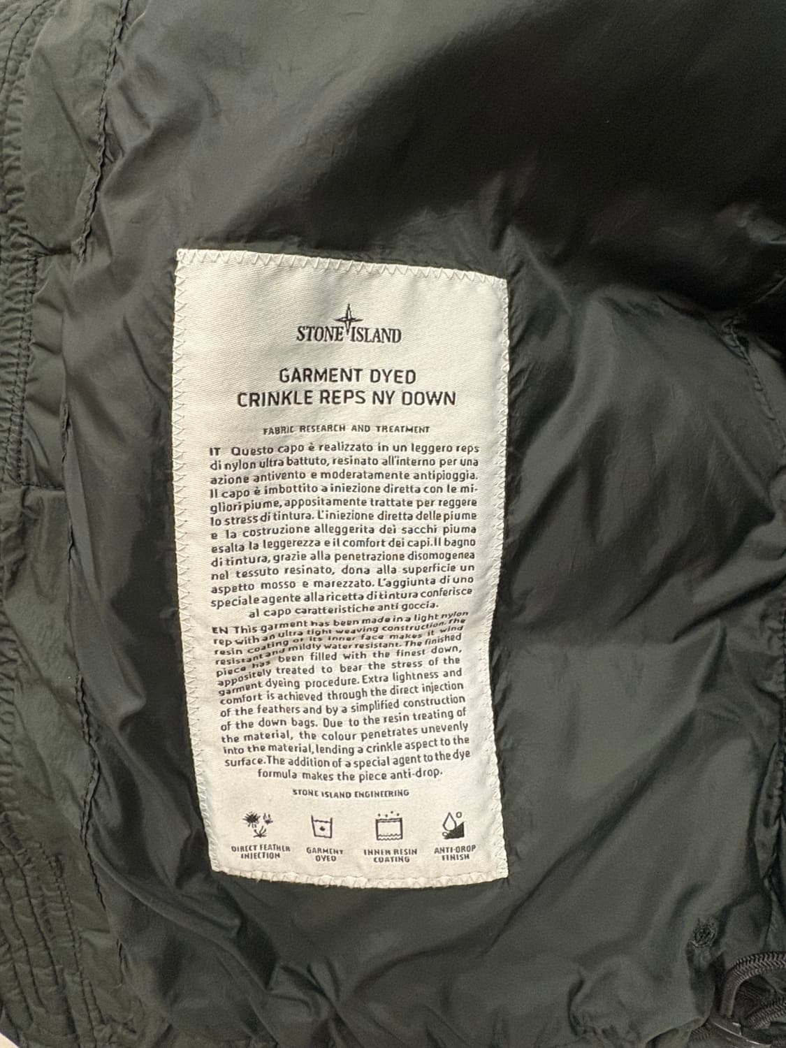 스톤아일랜드 가먼트다잉 크링클랩스 패딩 카키 상품이미지4