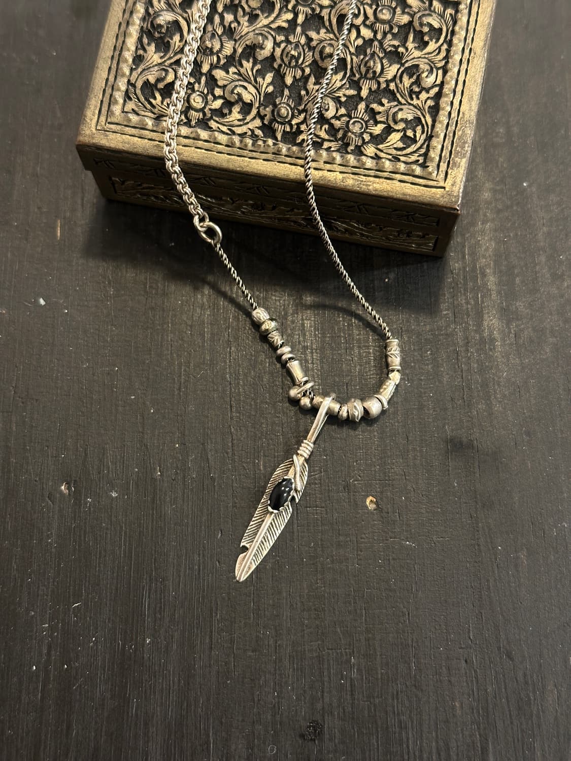 onyx feather karensilver mix necklace 상품이미지2