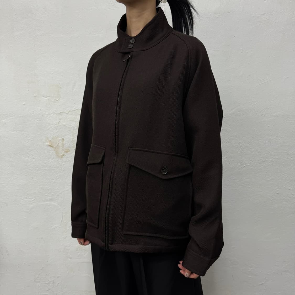 프릭스스토어 다크브라운컬러 폴리에스터 혼방 헤링턴 블루종 자켓 상품이미지1