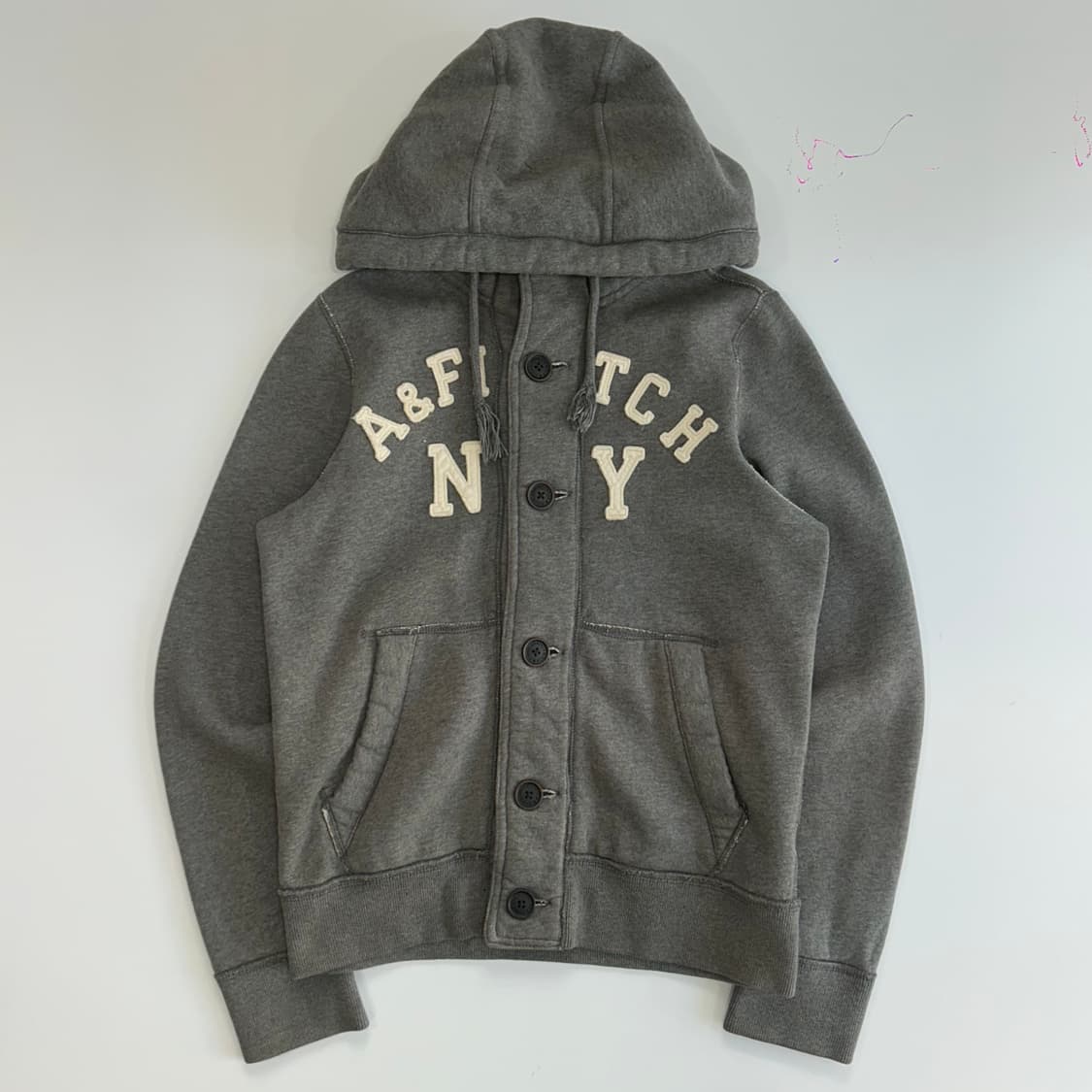 Abercrombie 아베크롬비 스펠아웃 하이넥 그레이 버튼업 후드집업 상품이미지3