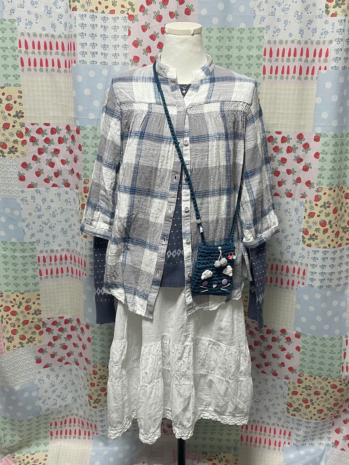 체크 도트 블루 상의세트 #모리걸 #파랑코디 #코디세트 상품이미지4