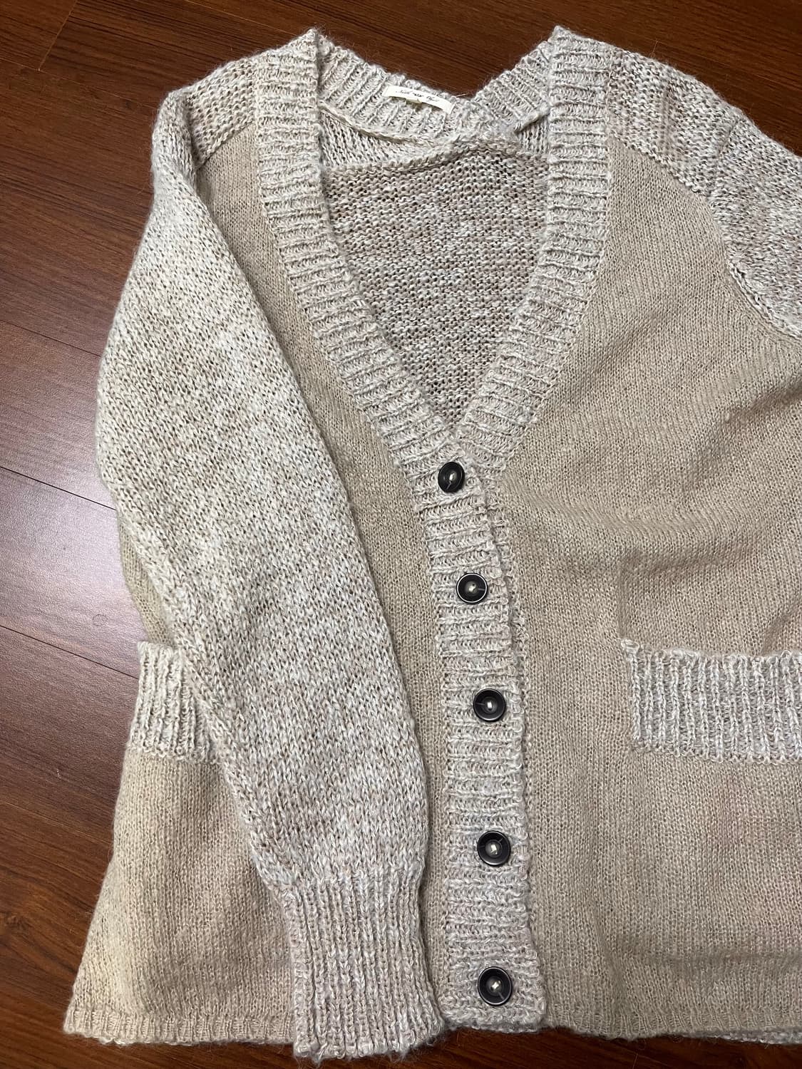 빈티지 아이보리 베이지 배색 니트 가디건 상품이미지2