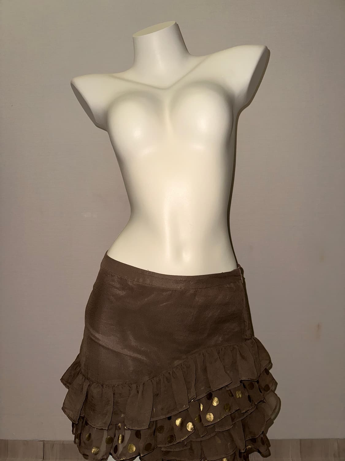 브라운 골드 도트 언발란스 프릴 갸루 미니 스커트 상품이미지2