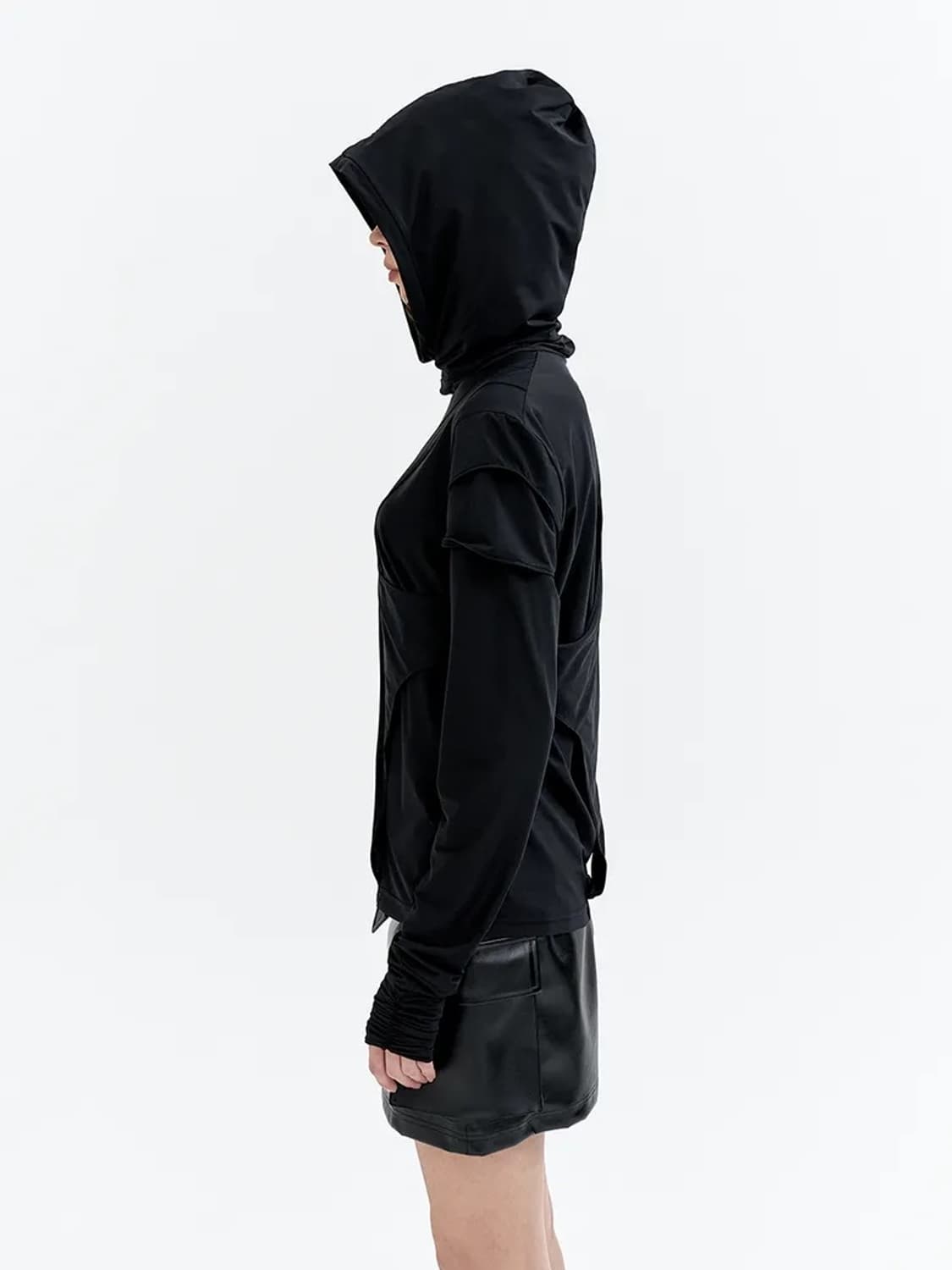 LEEY YEEL CUFFS SHIRRING LAYERED HOODED 상품이미지2
