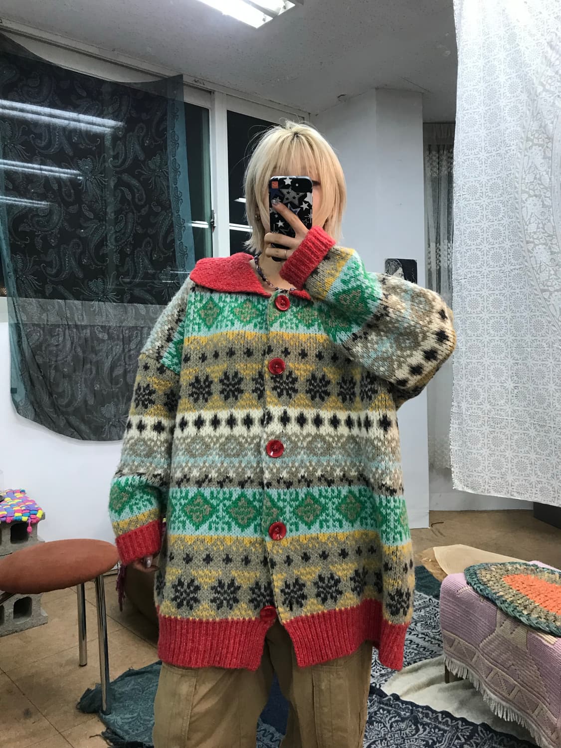 빈티지 에스닉 카라 니트 가디건  상품이미지2