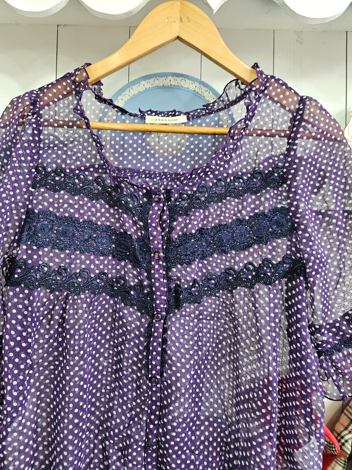 (axes femme) 도트 쉬폰 레이스 블라우스 상품이미지3