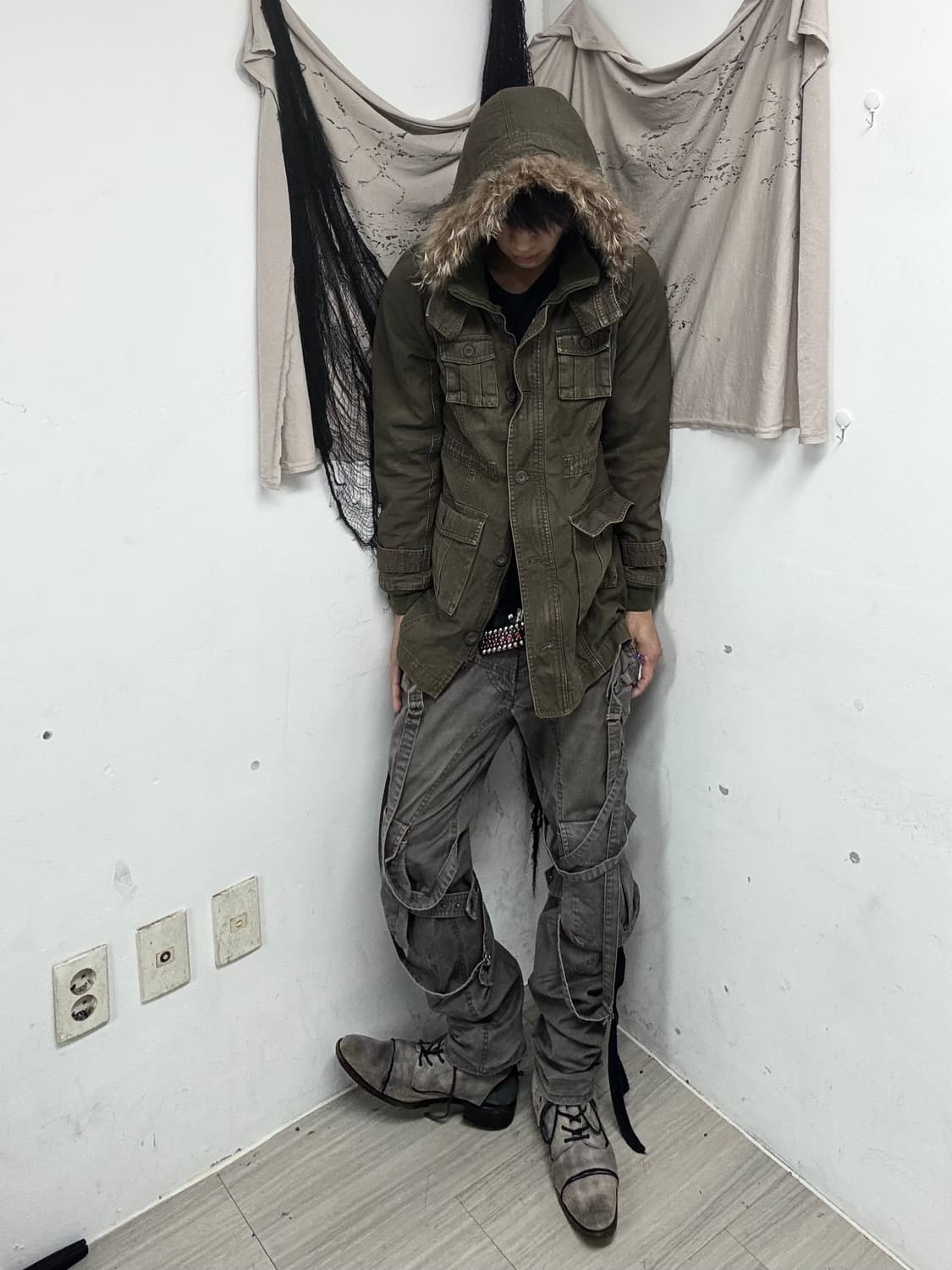 Y2K Grunge Mood Multi Pocket Khaki Parka 상품이미지6