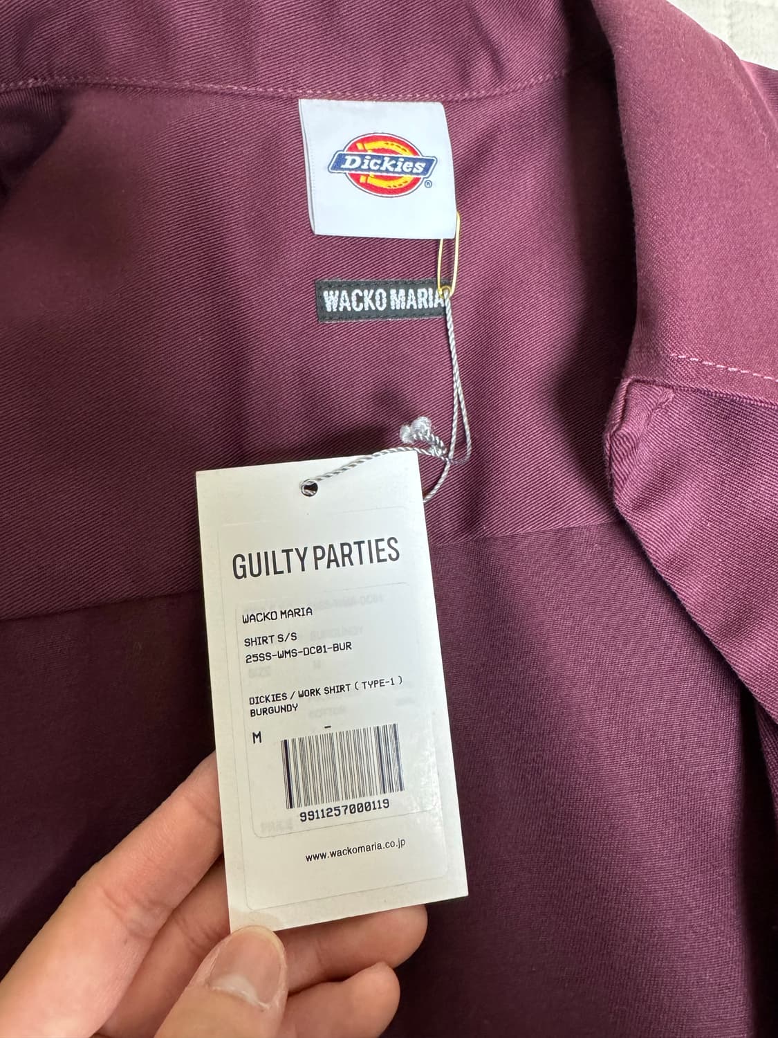 [M] 와코마리아 디키즈 셔츠 버건디 반팔 셔츠 상품이미지3