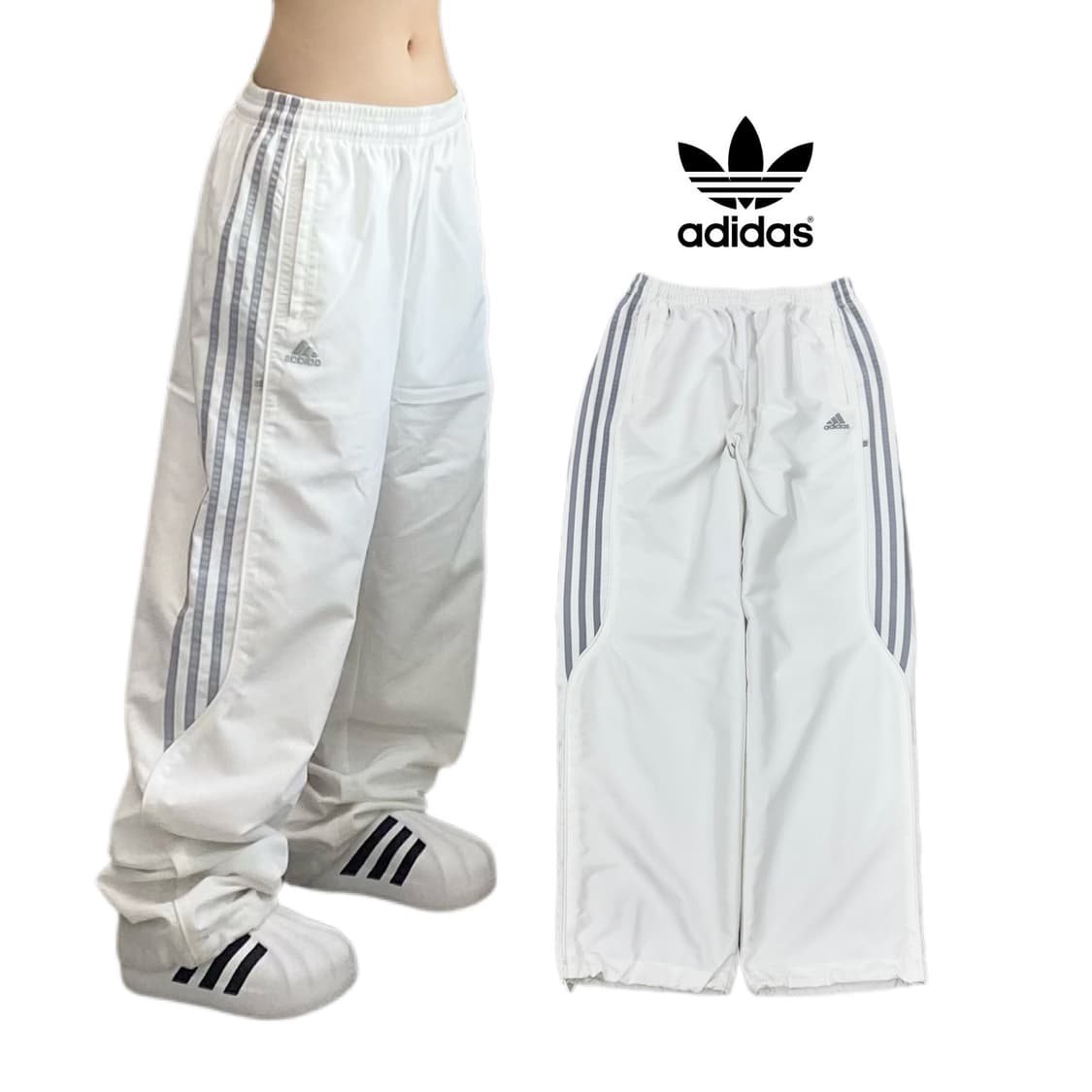 아디다스 00s 삼선 흰은 올드스쿨 와이드 바람막이 트랙팬츠 상품이미지1