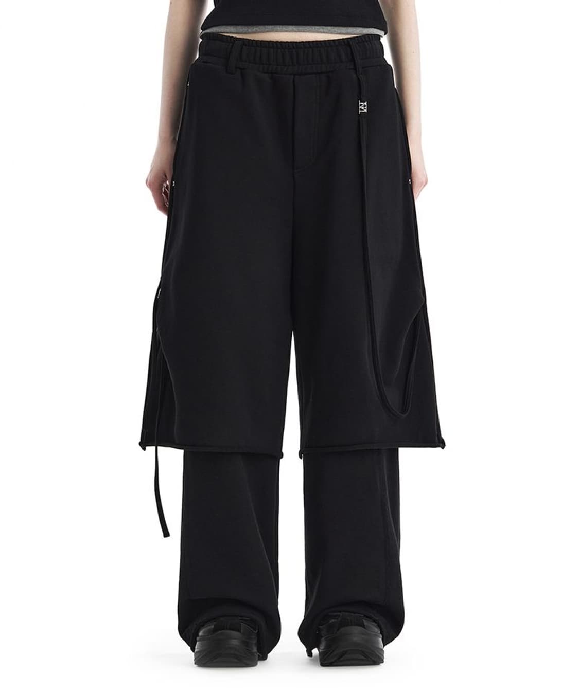 트리밍버드 레이어드 스트랩 스웻 팬츠 블랙 상품이미지4