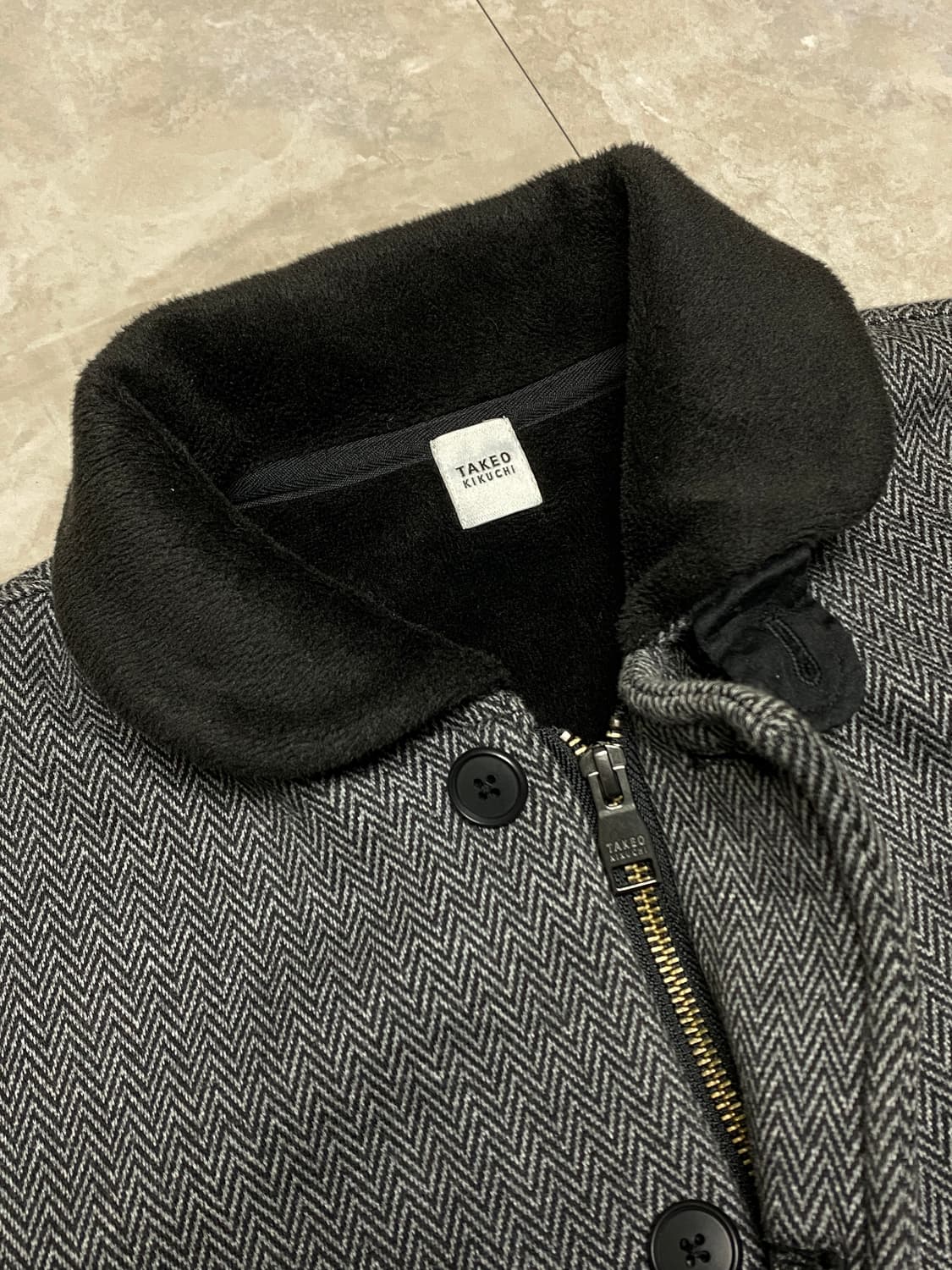 타케오 키쿠치 폭스퍼 그레이 헤링본 클럽 카라 자켓 2 상품이미지4