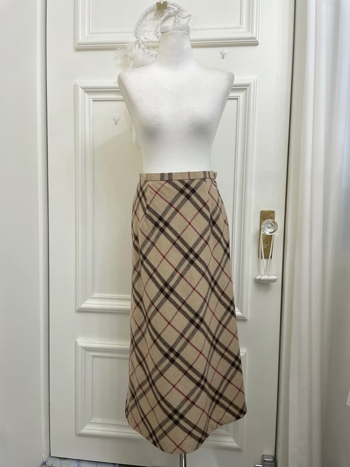 beige brown check wool warm long skirt 상품이미지1