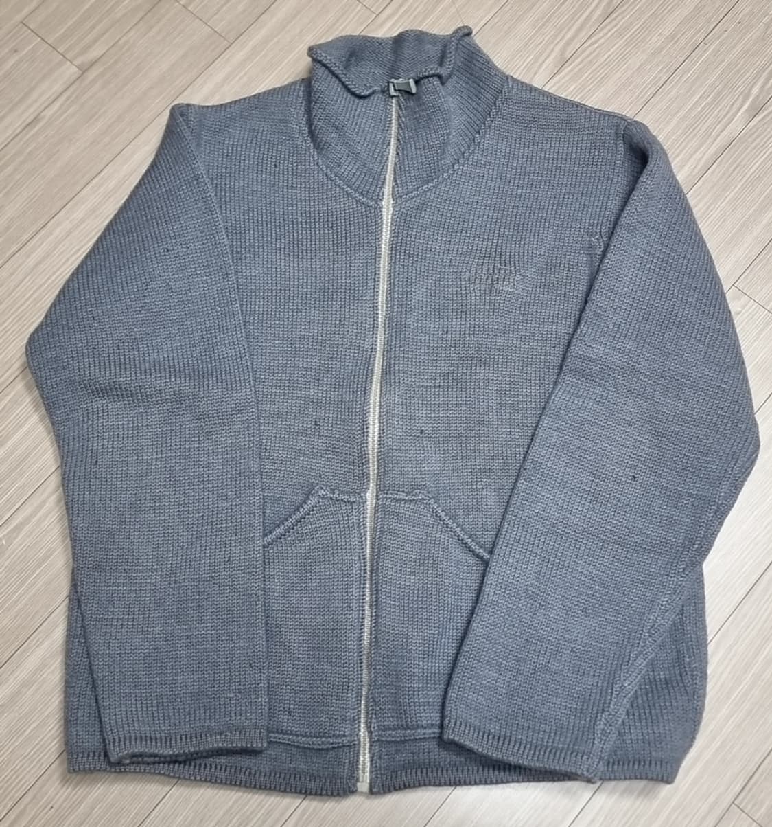 네팔생산 100%울 회색 니트 집업 가디건(110) 상품이미지1