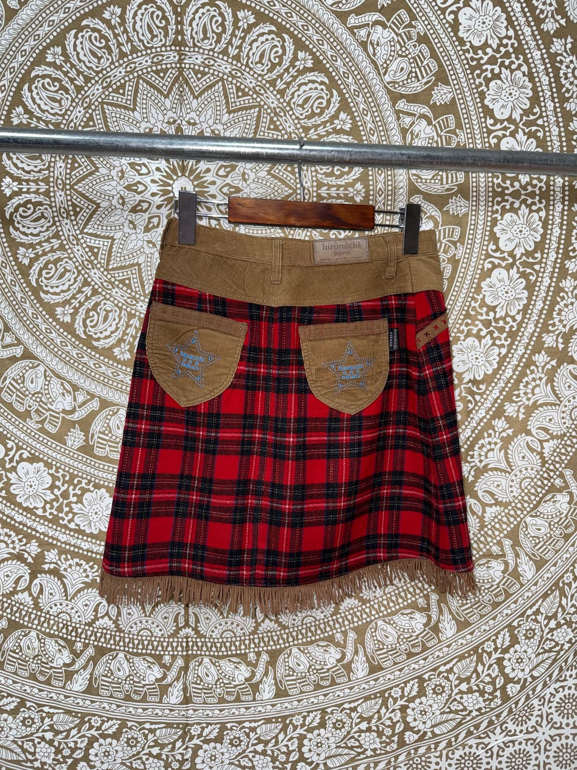 빈티지 여성 코듀로이 배색 체크 미니스커트  상품이미지5