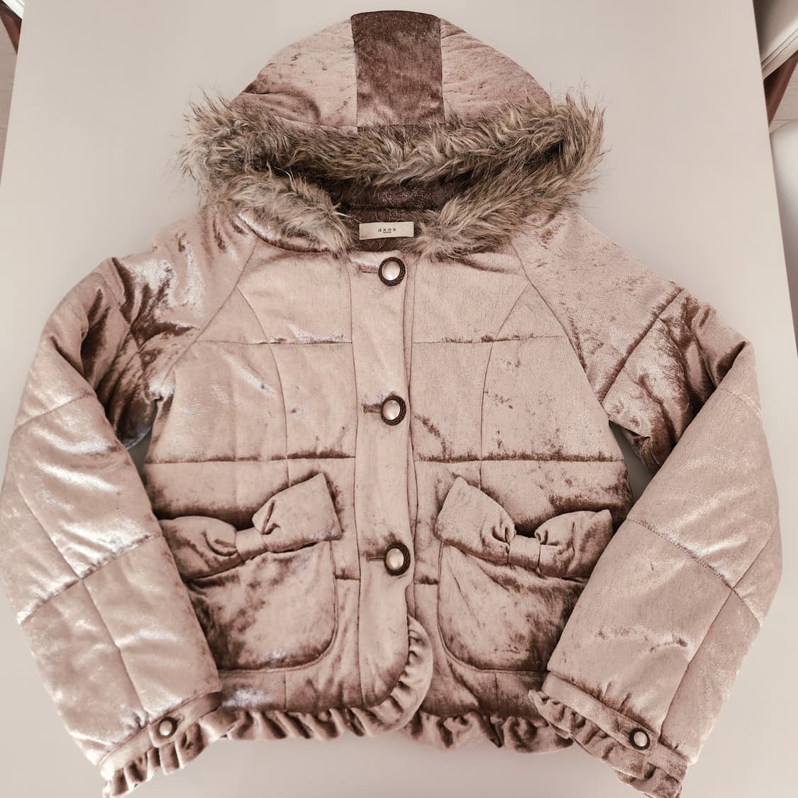 axes 벨벳 라떼갸루 후드 리본 퍼 패딩 점퍼 갸루 상품이미지1