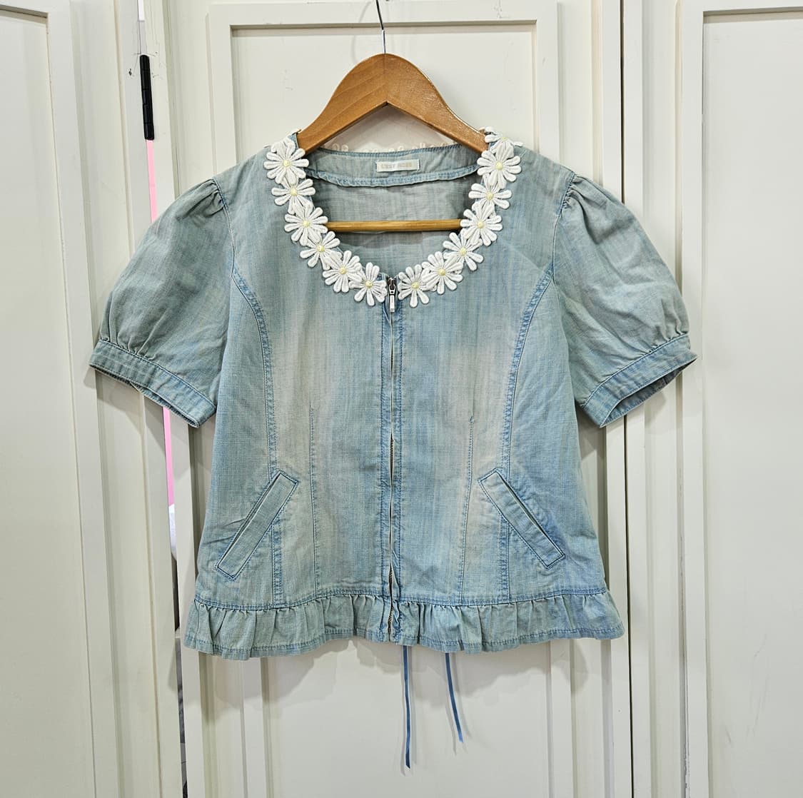 데이지 넥 데님 반팔 자켓 상품이미지1