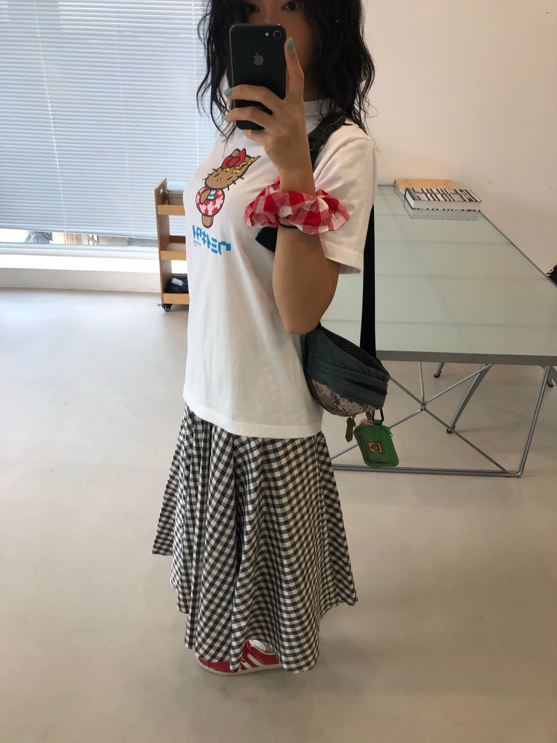 요시이나바 모리걸 체크 플레어스커트 브라운 상품이미지4