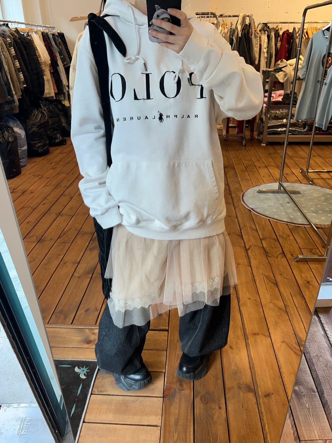 폴로 화이트 로고 후드티 상품이미지4