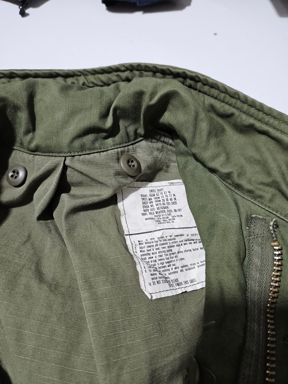 1980's 오리지널 M65 필드자켓 S-S 스몰숏 M-65 상품이미지6