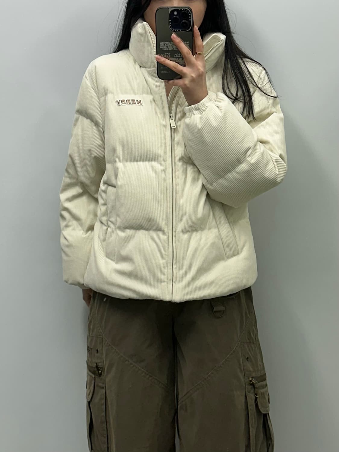 널디 백로고 아이보리 덕다운 코듀로이 패딩 상품이미지1