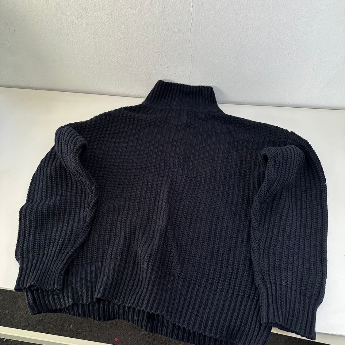 M-L 트릴리온 네이비 루즈오버핏 반집업 와플니트 상품이미지5