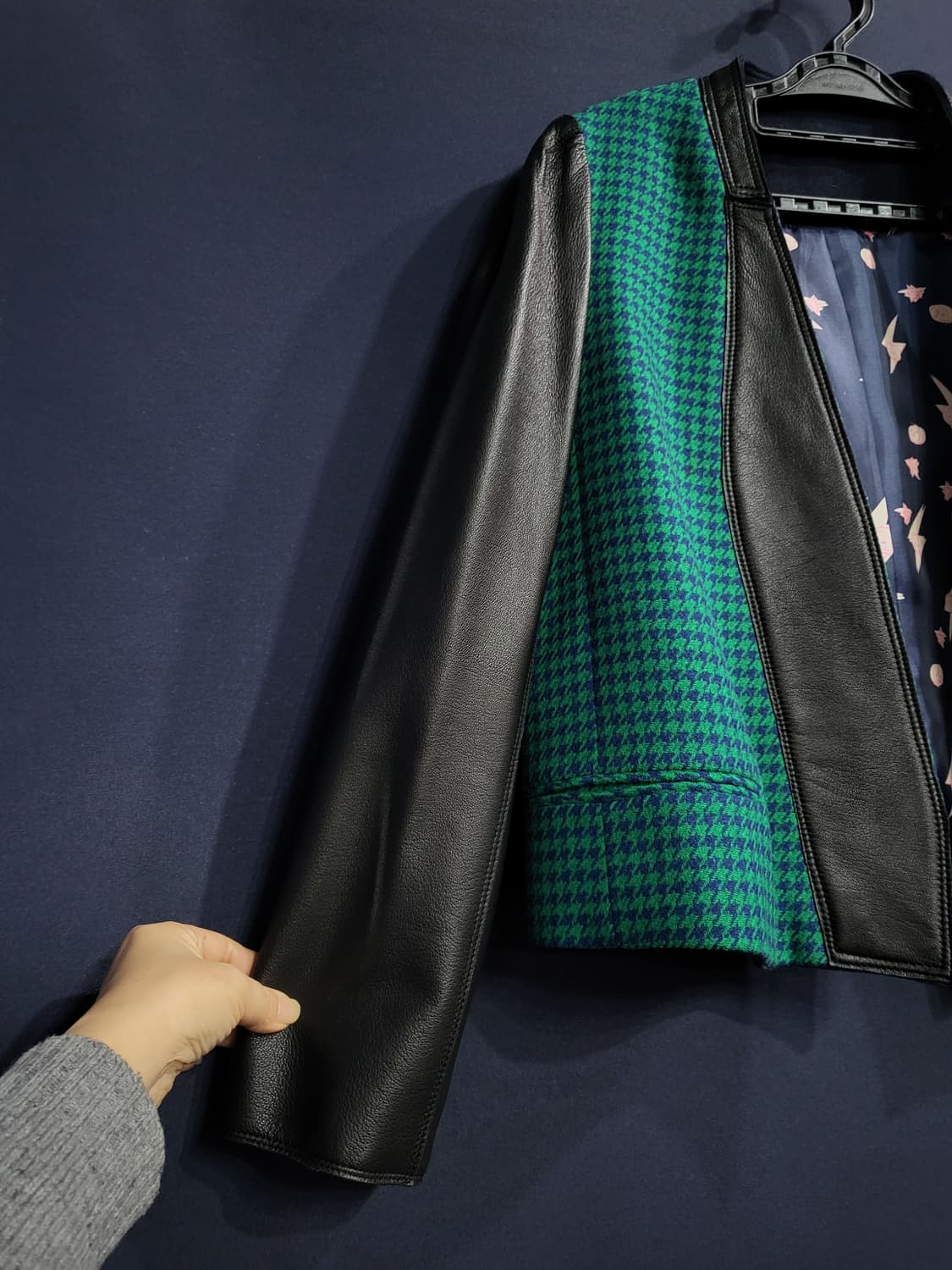 하운드투스 패턴 가죽자켓 상품이미지3