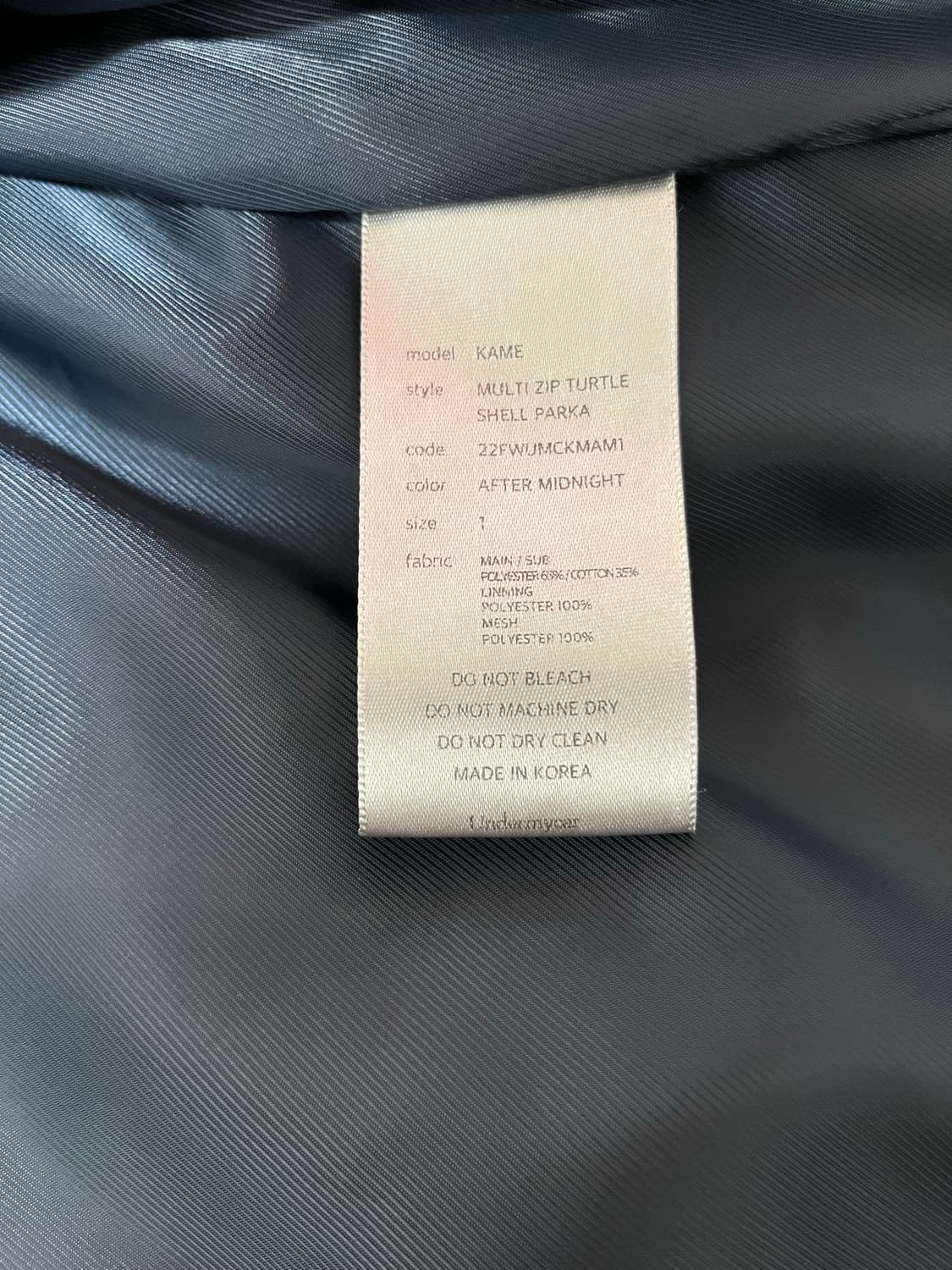 언더마이카 카메 멀티 지퍼 터틀 쉘 파카 에프터 미드나잇 상품이미지7