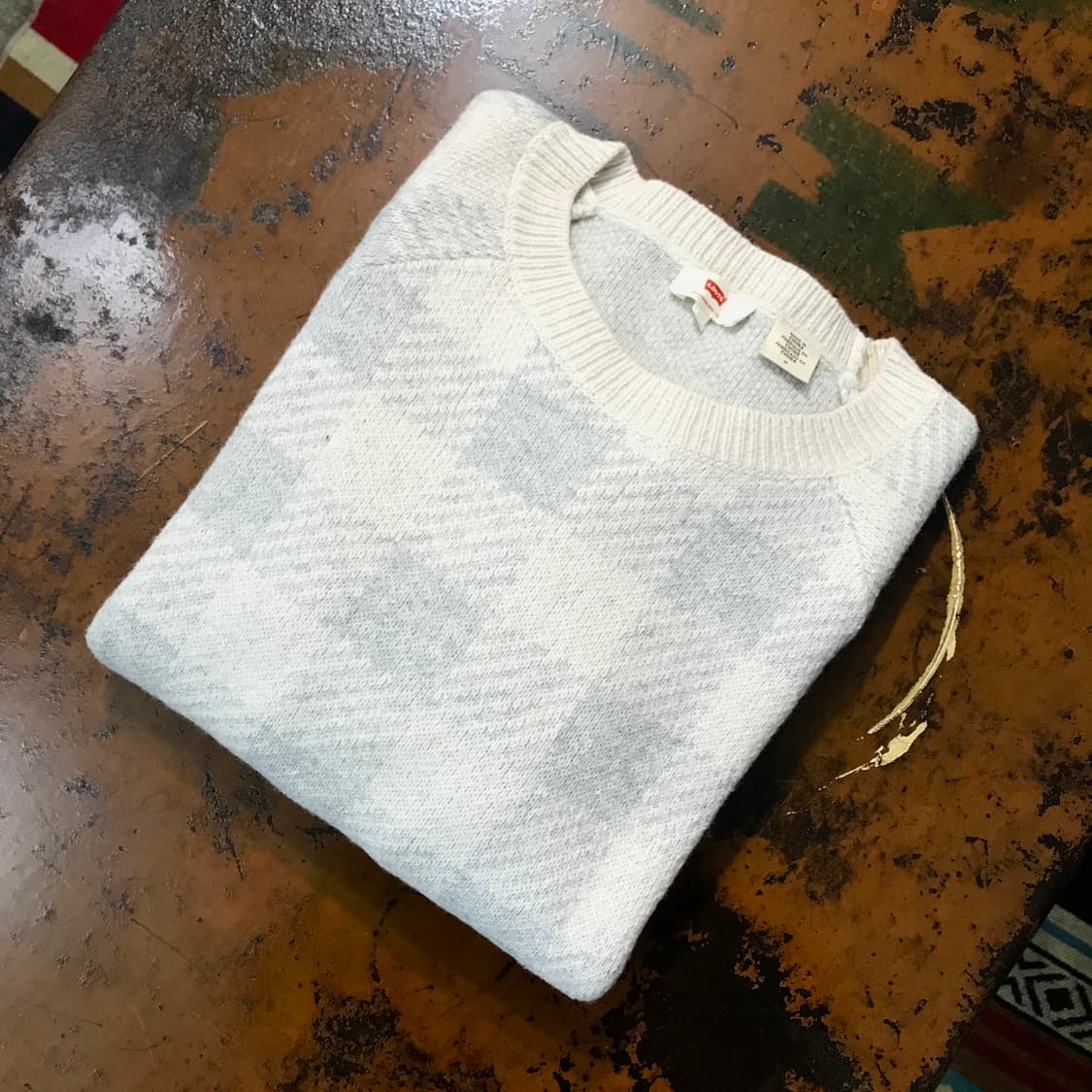 리바이스 아이보리 그레이 체크 니트 여성 55 사이즈 상품이미지1