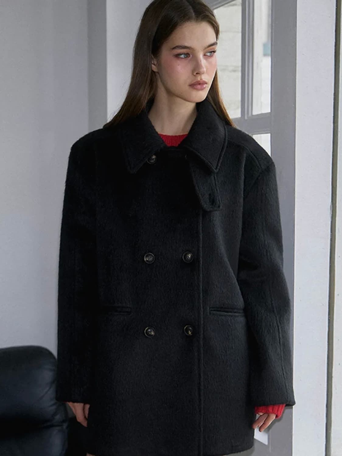 새상품) High Neck Half Coat [Black] 상품이미지1